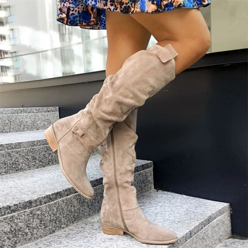 Knee-High Soft Suede Boots for Women