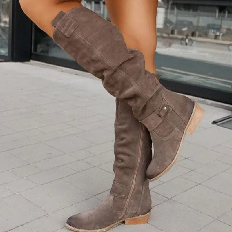 Knee-High Soft Suede Boots for Women