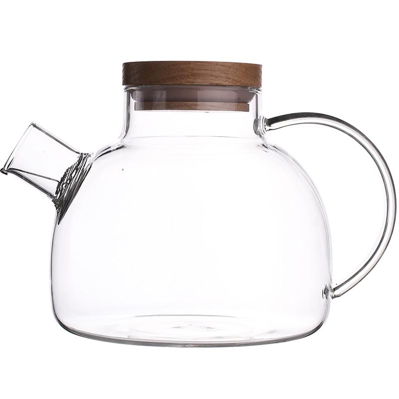 Scandinavian Borosilicate Glass Teapot Set with Oak Tray and Cups