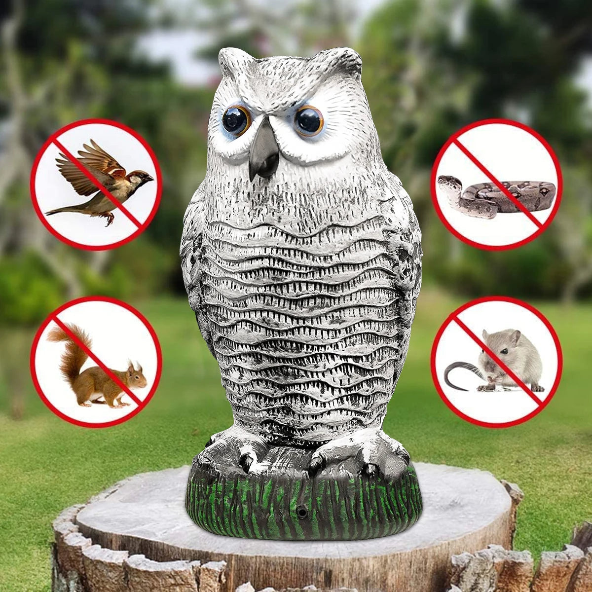Realistic Owl Decoy Scarecrow with Flashing Eyes and Sounds