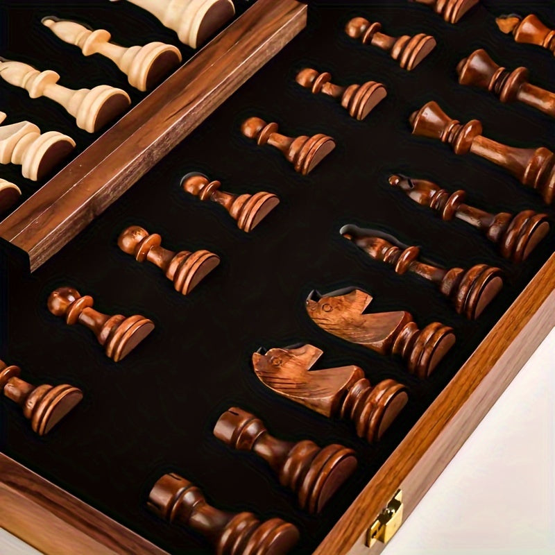 Foldable Wooden Chess Set with Pieces - Portable Classic Design