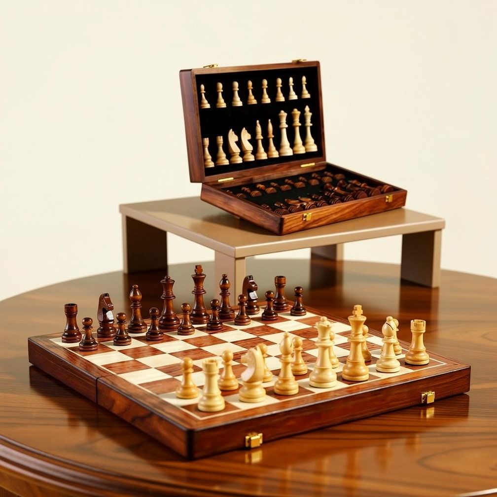 Foldable Wooden Chess Set with Pieces - Portable Classic Design