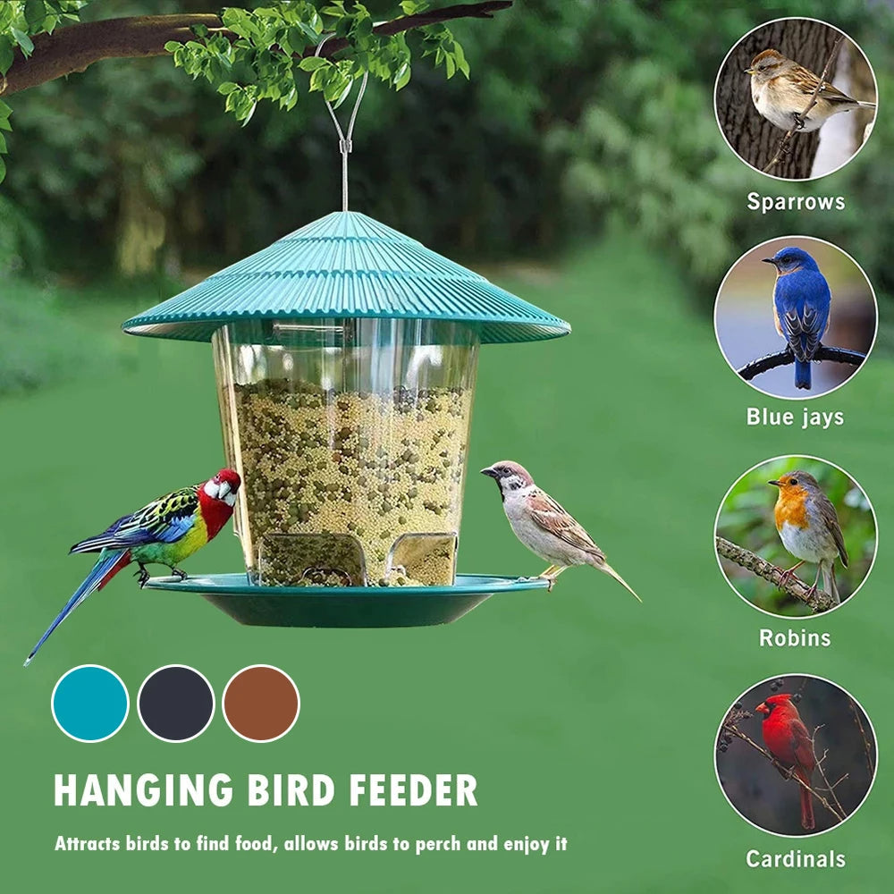 Hanging Bird Feeder with Automatic Seed Dispenser and Weather-Resistant Design