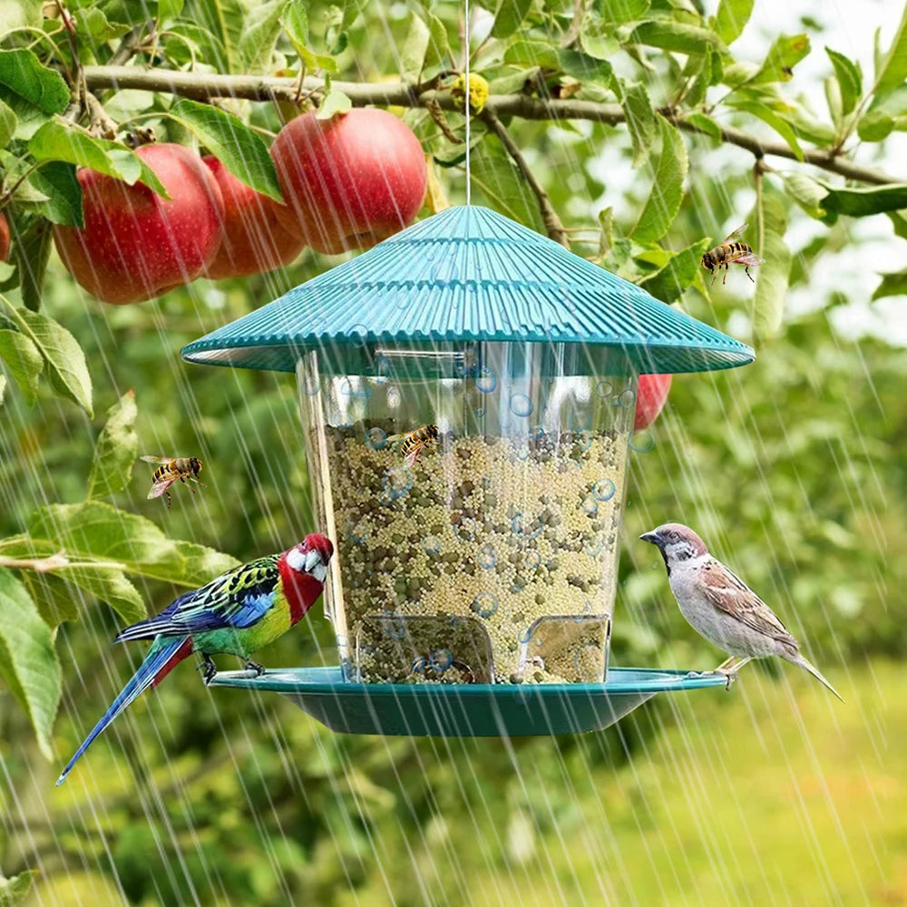 Hanging Bird Feeder with Automatic Seed Dispenser and Weather-Resistant Design