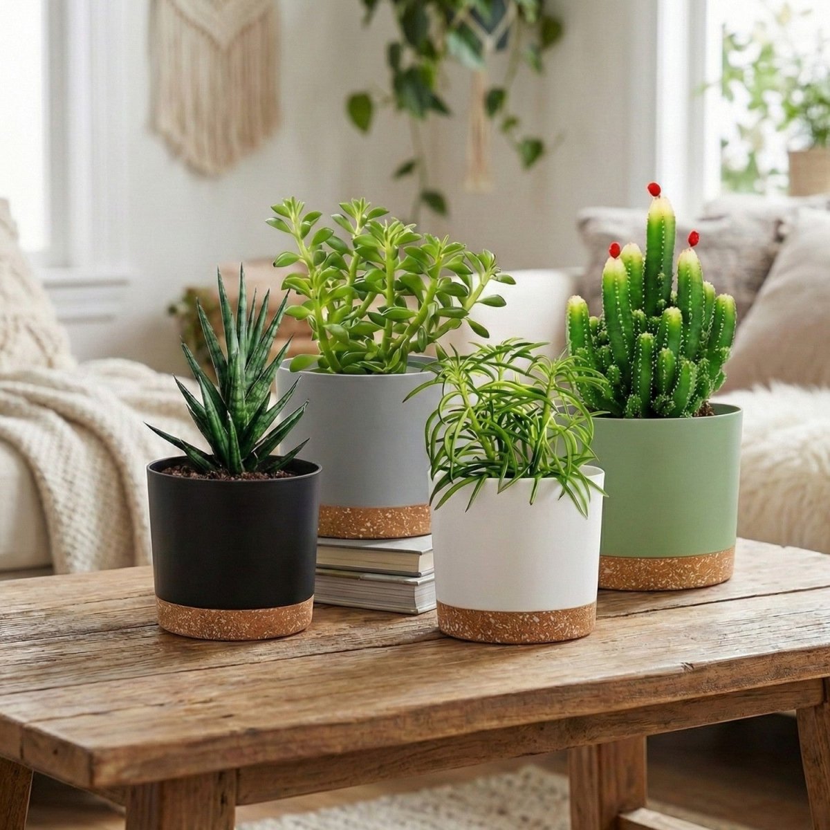 Modern Minimalist Flower Pots Set with Drainage - 4 Pack