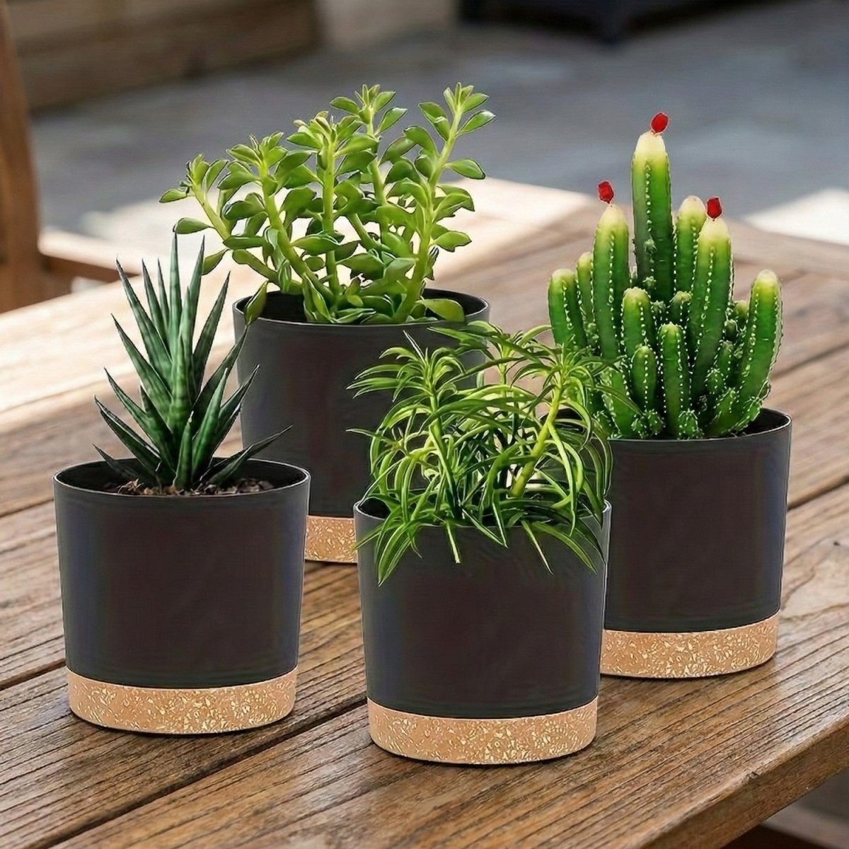 Modern Minimalist Flower Pots Set with Drainage - 4 Pack