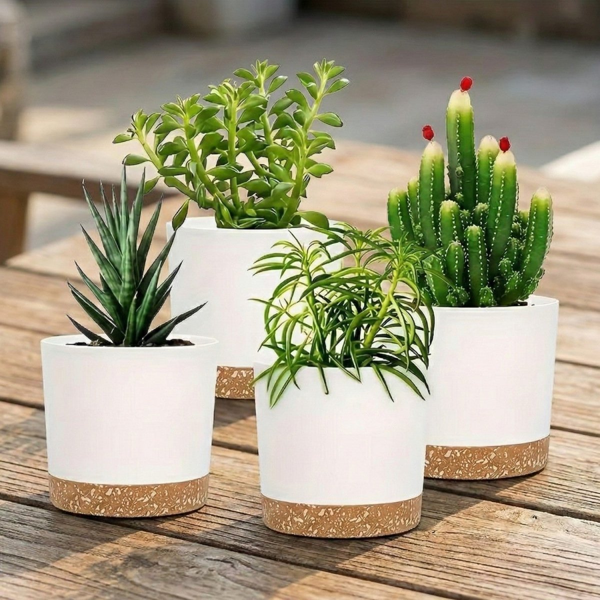 Modern Minimalist Flower Pots Set with Drainage - 4 Pack