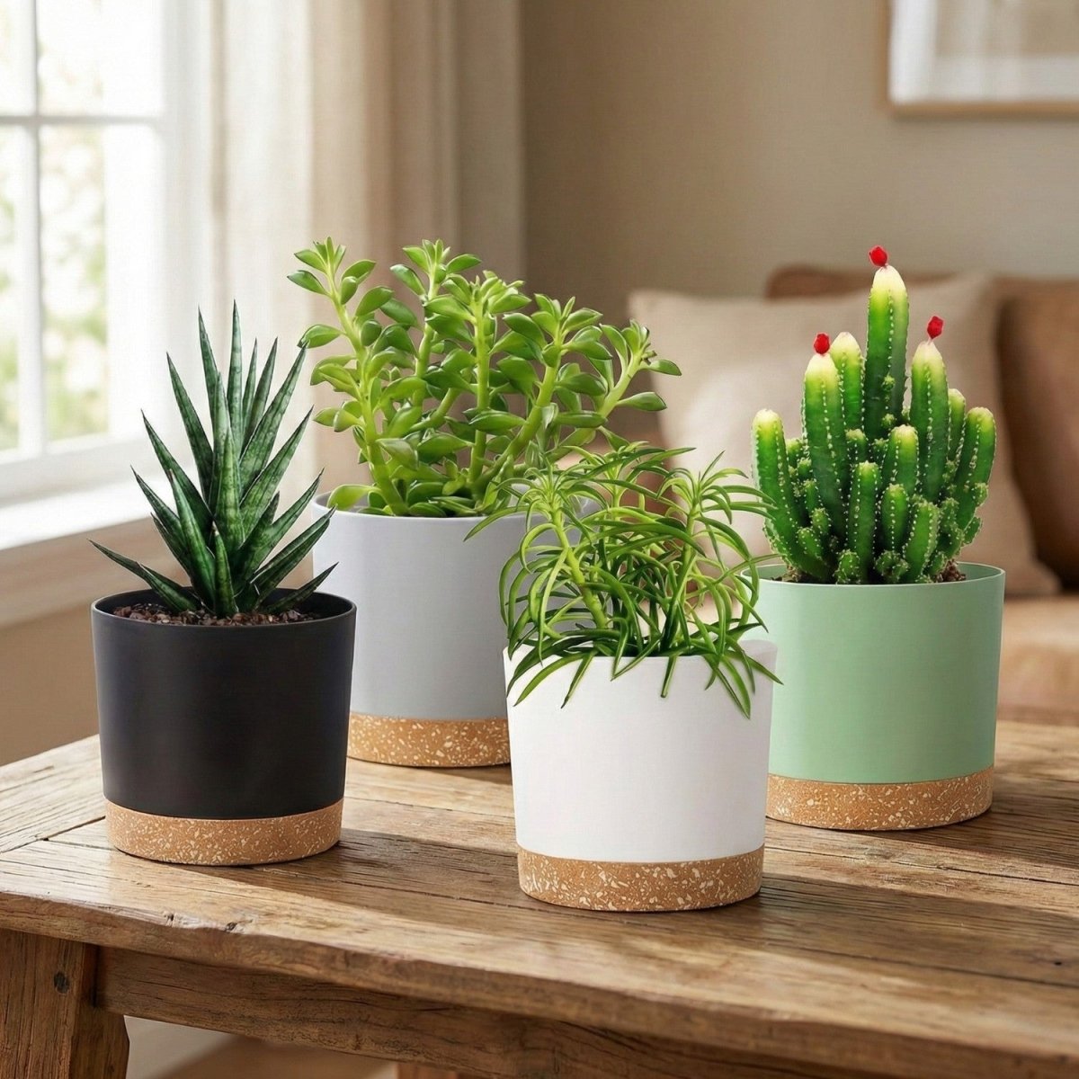 Modern Minimalist Flower Pots Set with Drainage - 4 Pack