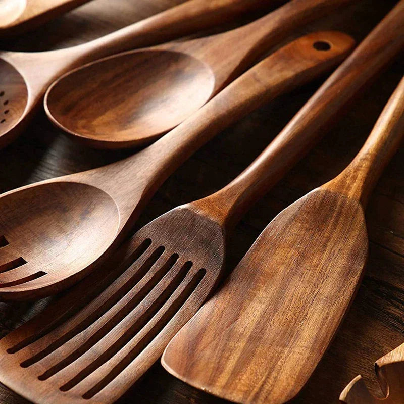 Teak Wood Kitchen Utensil Set - Eco-Friendly and Elegant