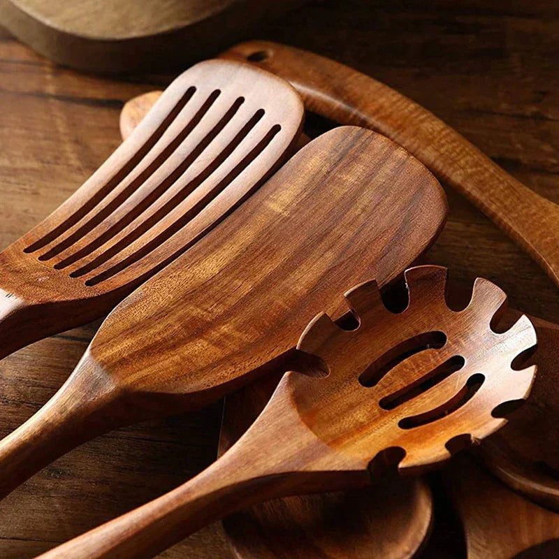 Teak Wood Kitchen Utensil Set - Eco-Friendly and Elegant