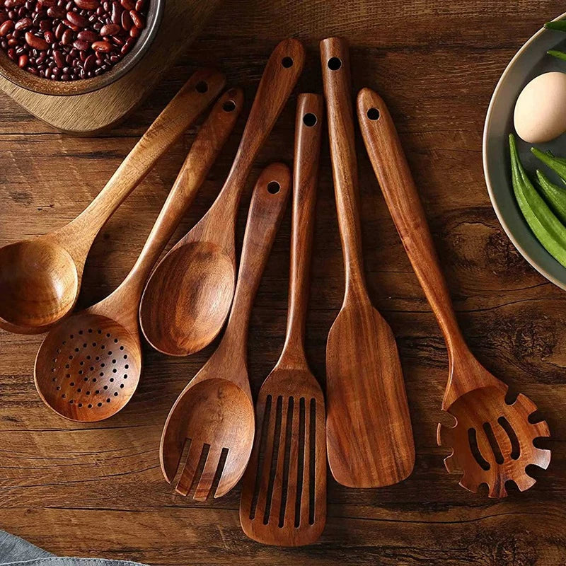 Teak Wood Kitchen Utensil Set - Eco-Friendly and Elegant