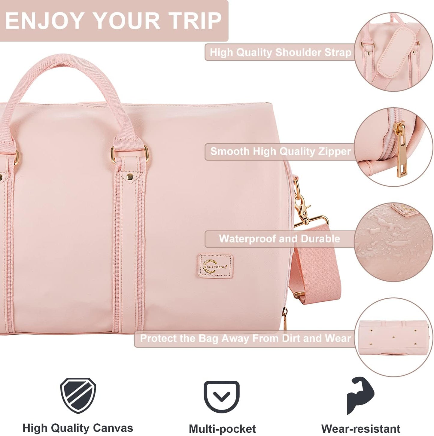 Convertible PU Leather Garment Duffel Bag with Shoe Compartment
