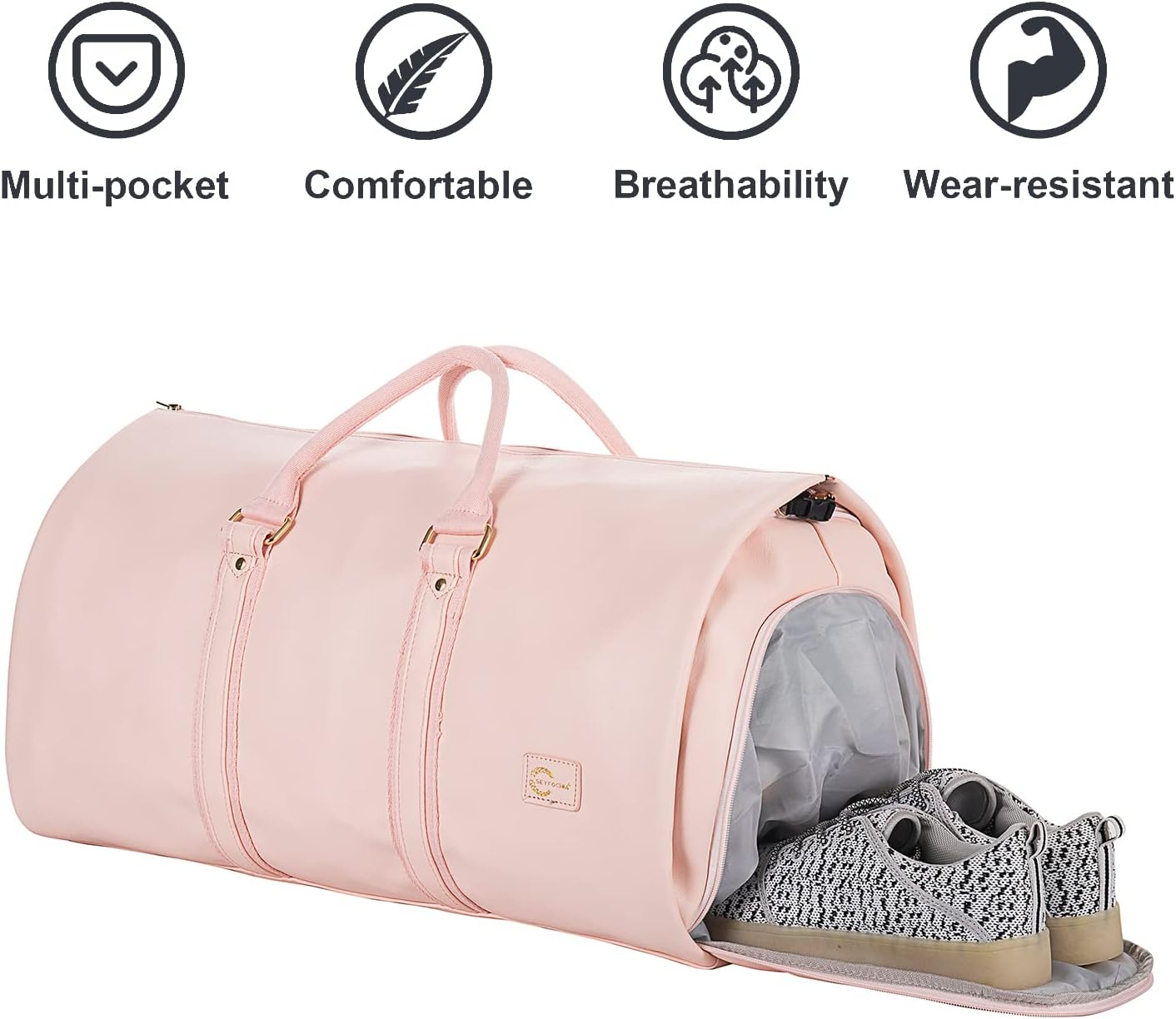 Convertible PU Leather Garment Duffel Bag with Shoe Compartment