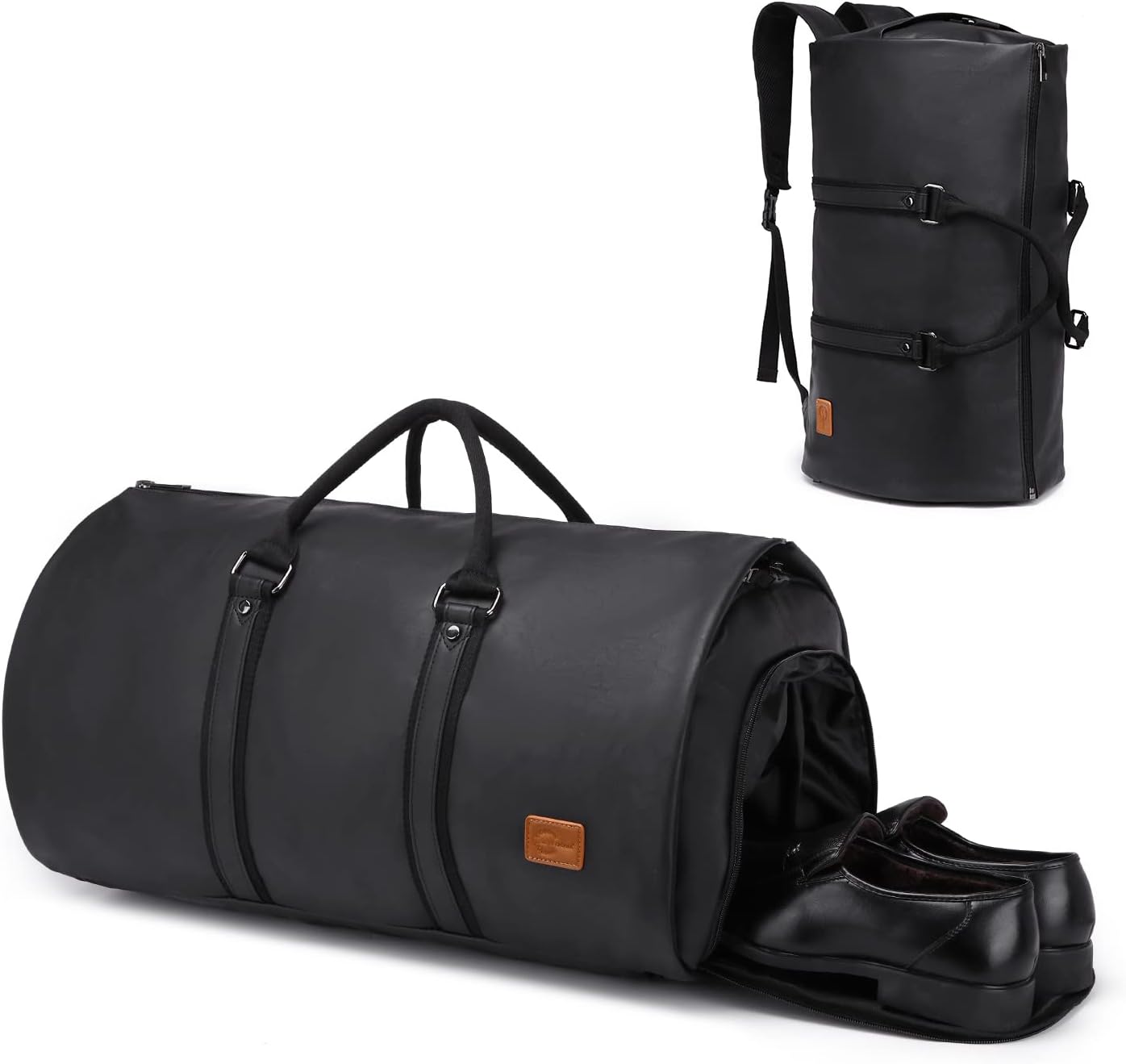 Convertible PU Leather Garment Duffel Bag with Shoe Compartment
