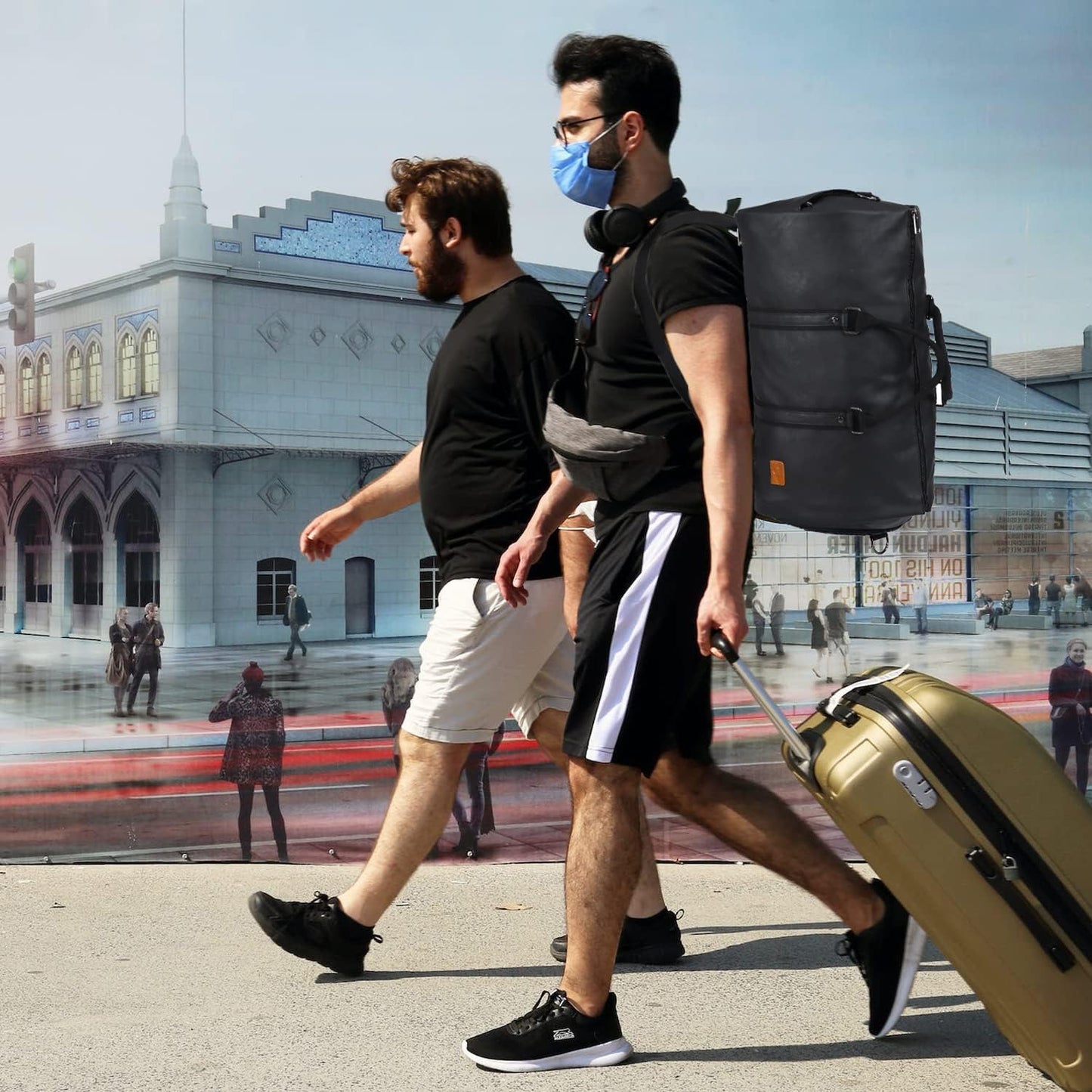 Convertible PU Leather Garment Duffel Bag with Shoe Compartment