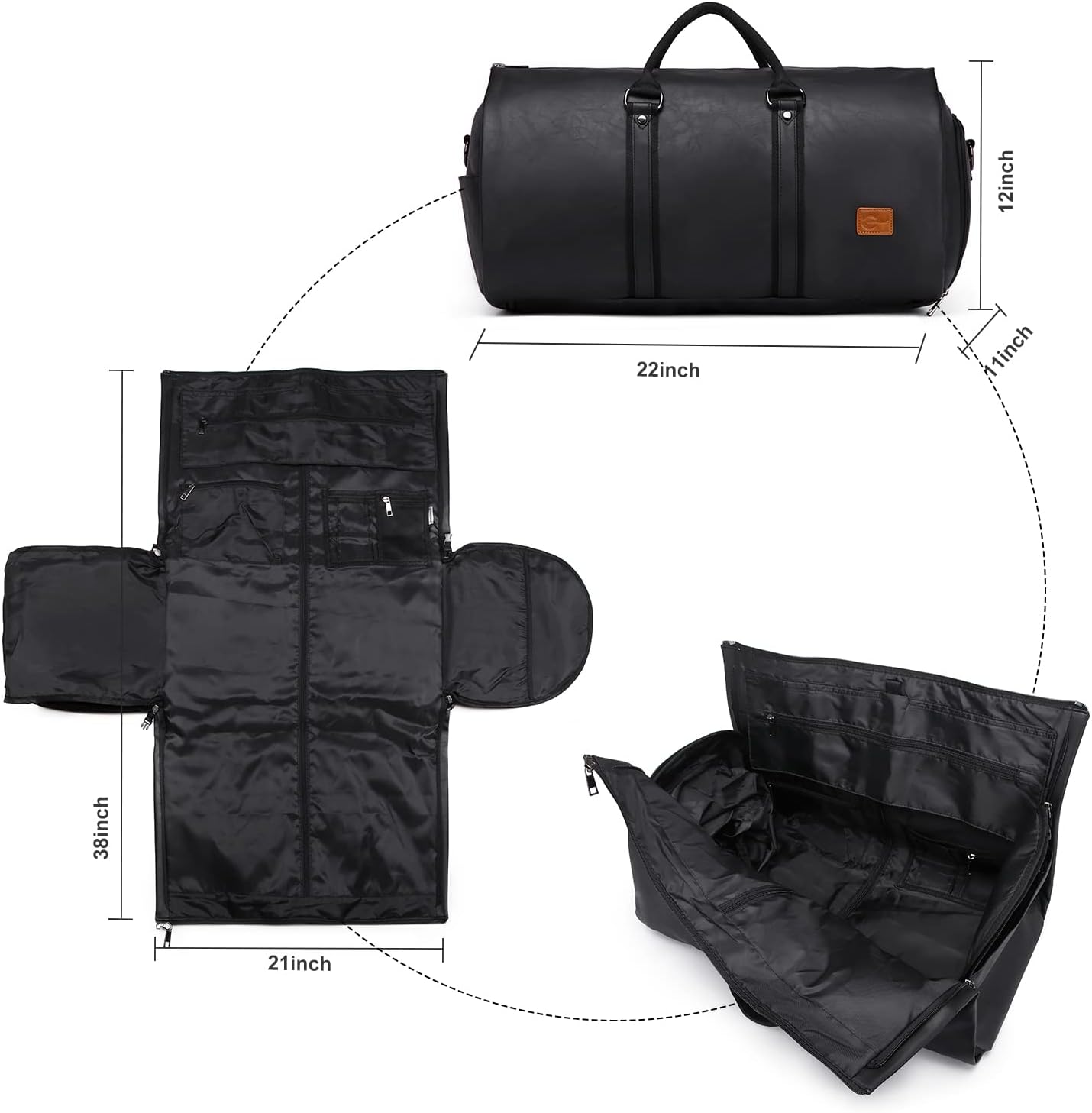 Convertible PU Leather Garment Duffel Bag with Shoe Compartment