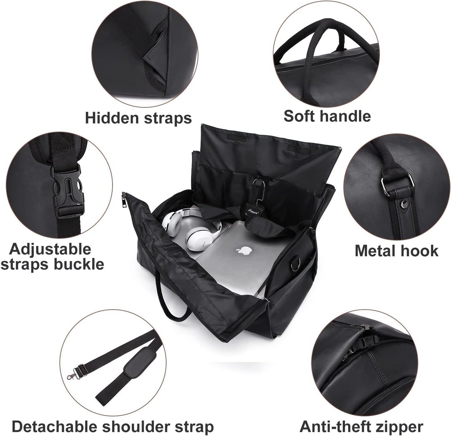 Convertible PU Leather Garment Duffel Bag with Shoe Compartment