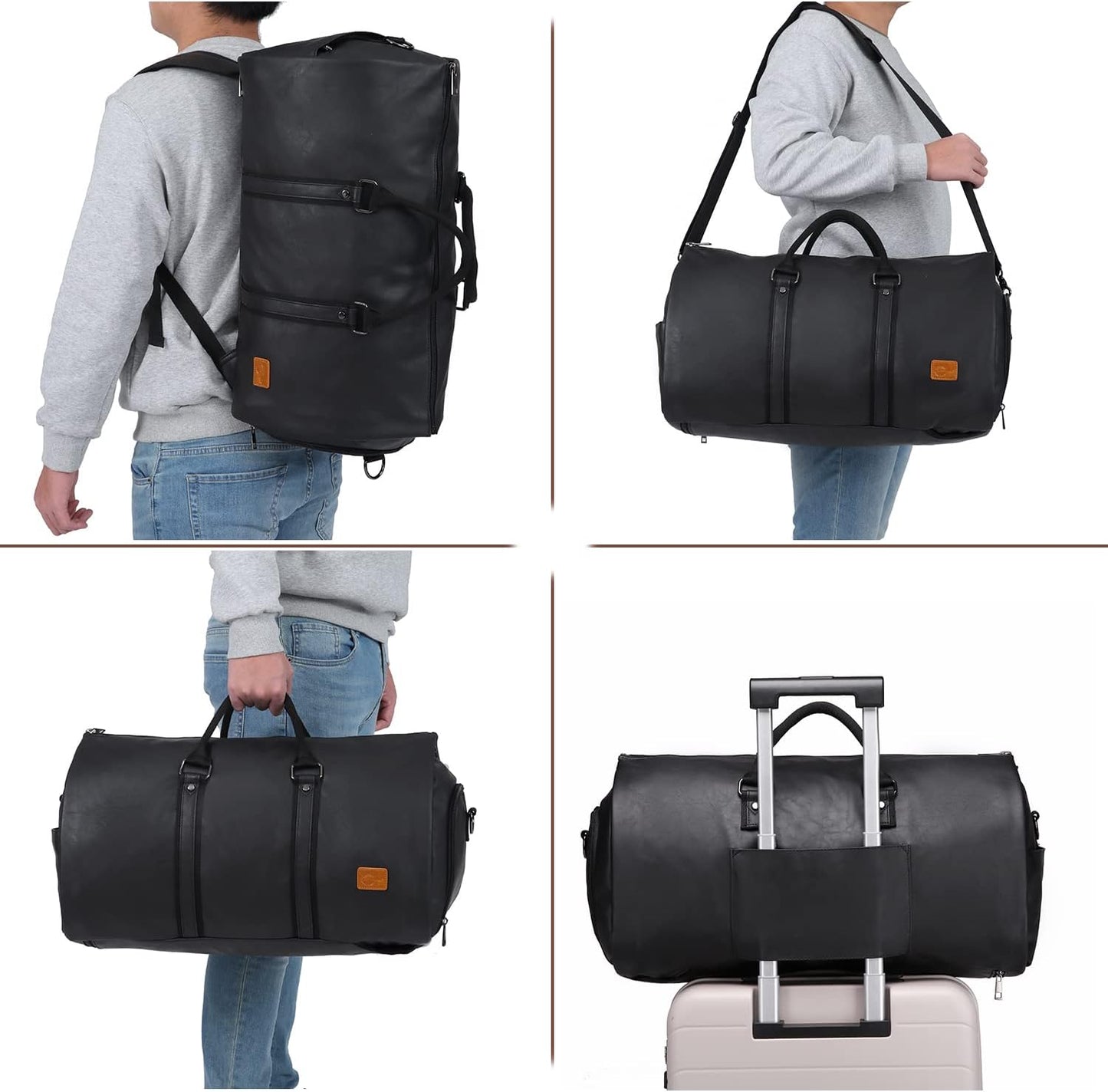 Convertible PU Leather Garment Duffel Bag with Shoe Compartment