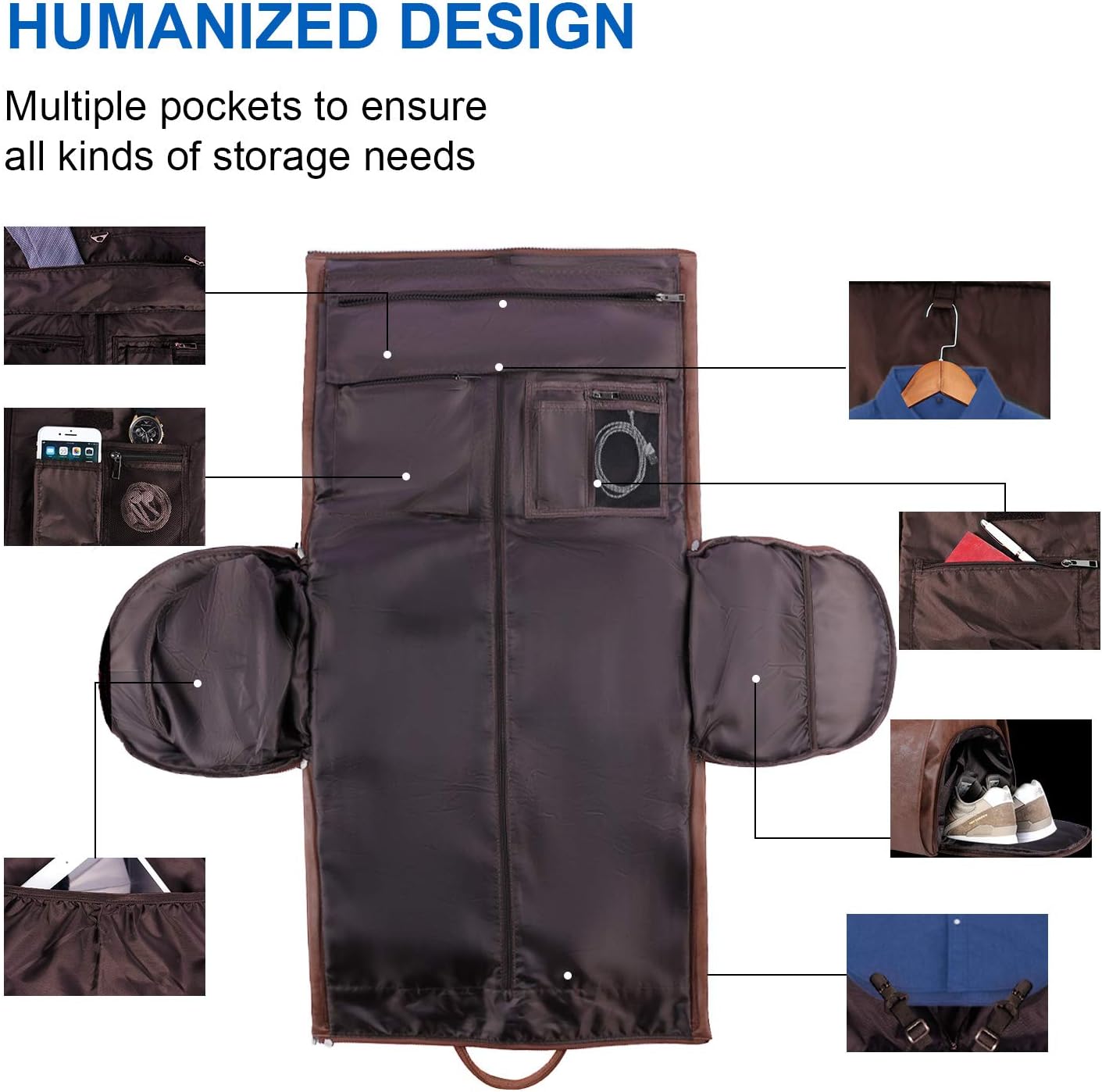 Convertible PU Leather Garment Duffel Bag with Shoe Compartment