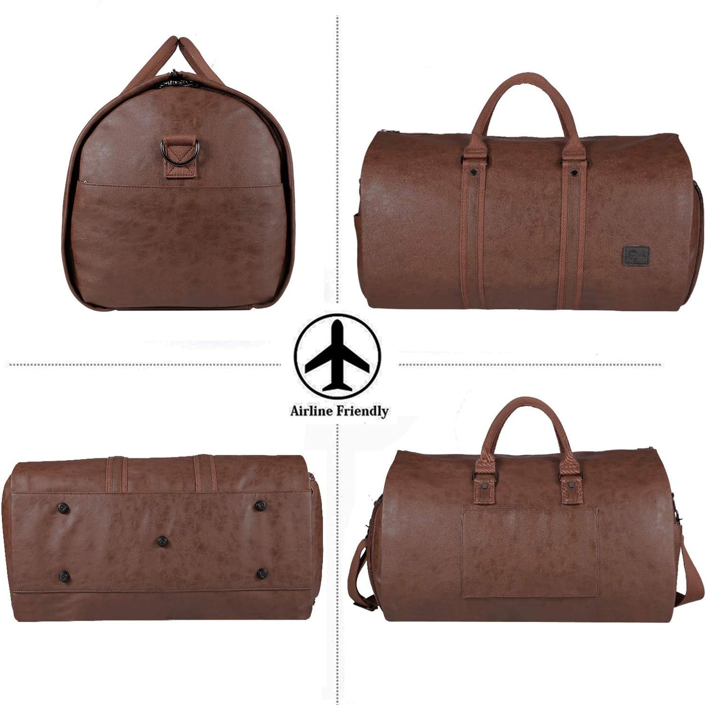 Convertible PU Leather Garment Duffel Bag with Shoe Compartment