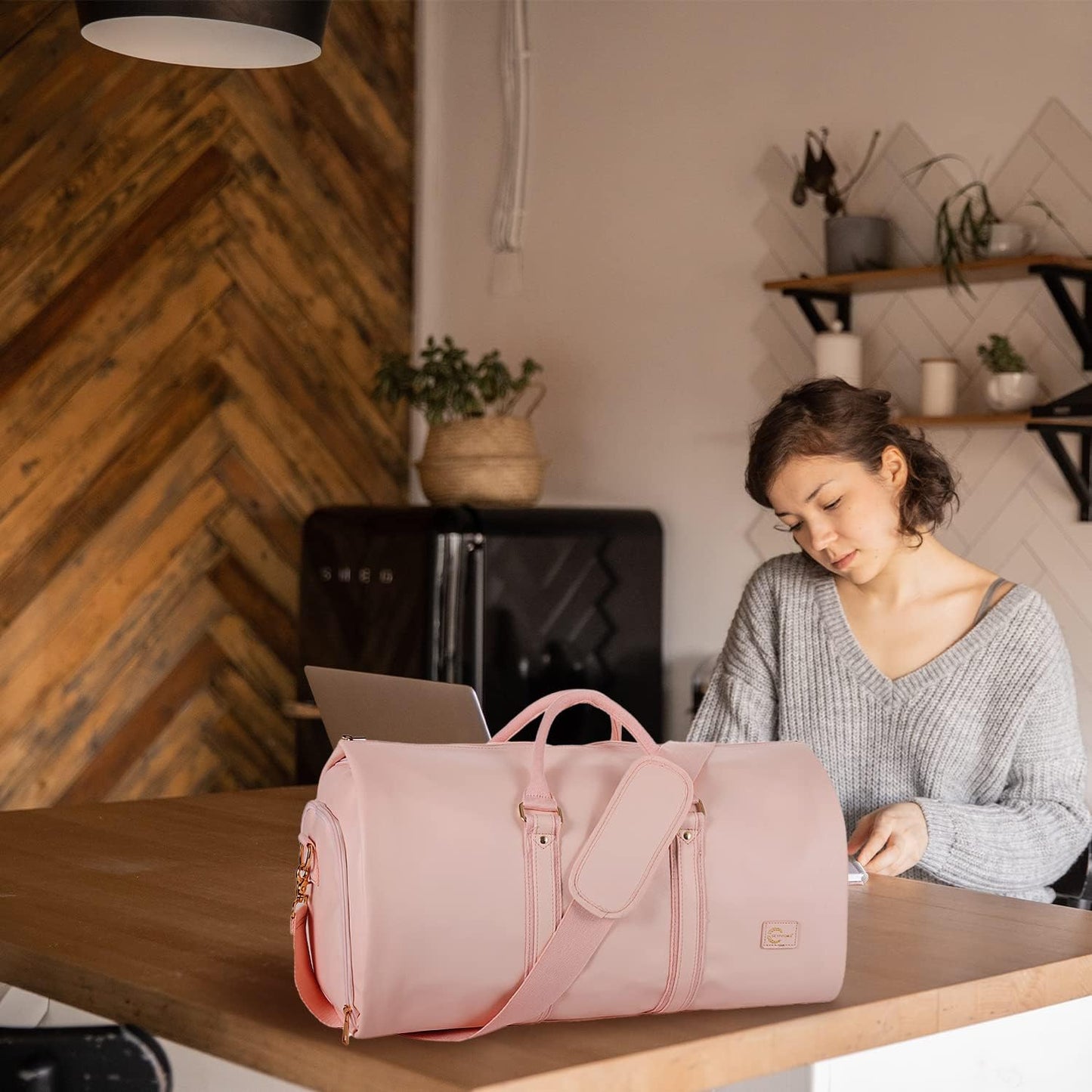 Convertible PU Leather Garment Duffel Bag with Shoe Compartment