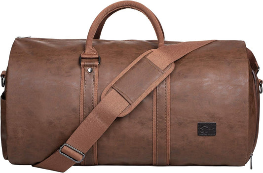 Convertible PU Leather Garment Duffel Bag with Shoe Compartment
