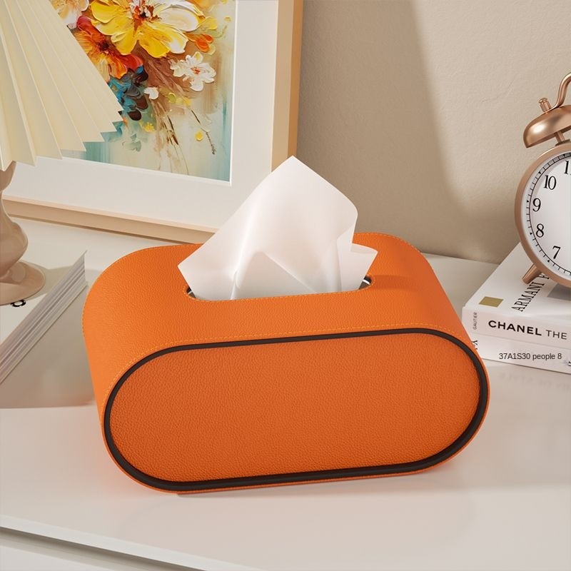 Oval Leather Tissue Box - Elegant Design