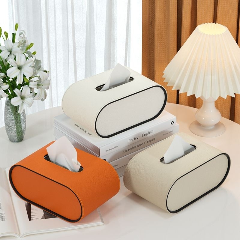Oval Leather Tissue Box - Elegant Design