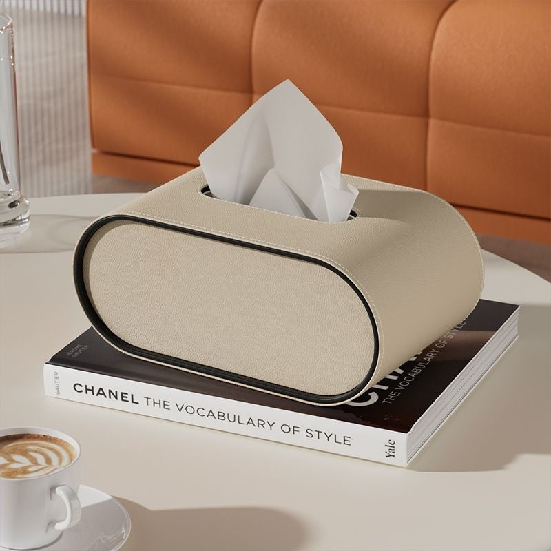 Oval Leather Tissue Box - Elegant Design