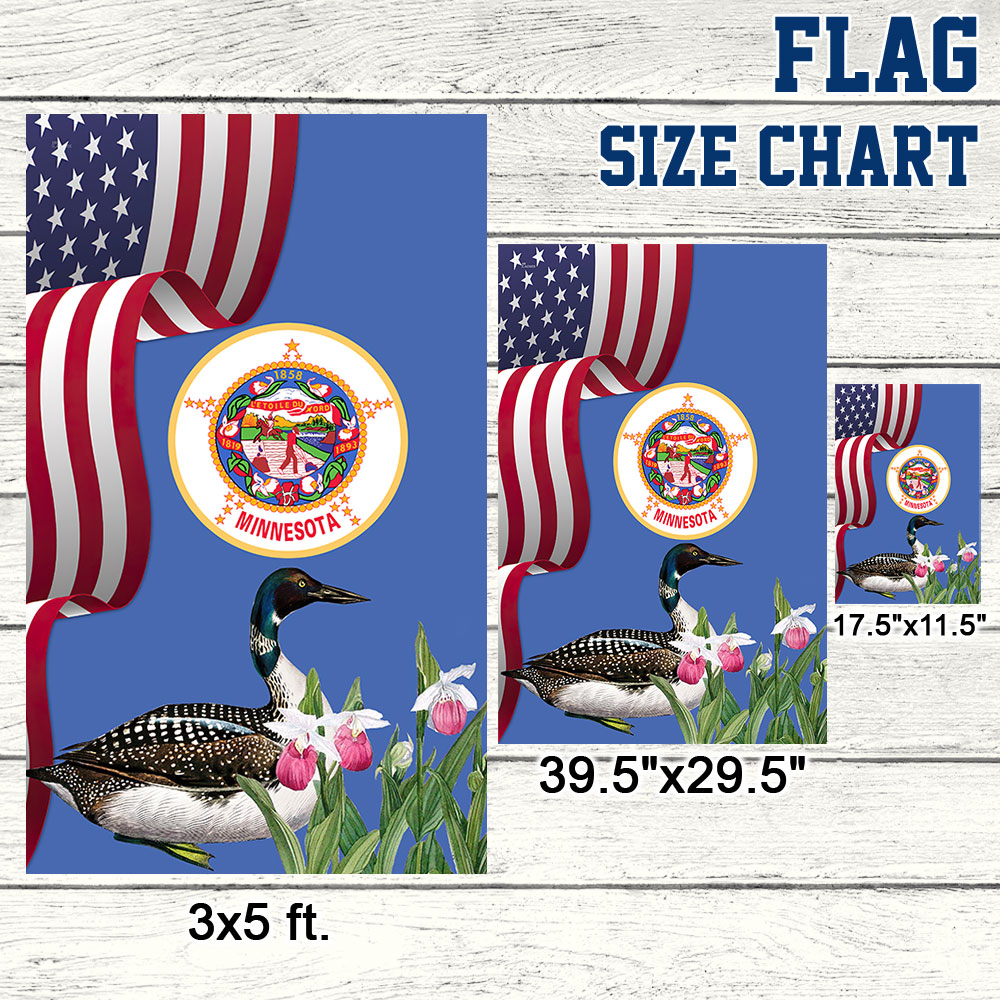 Minnesota State Lady's Slipper Flower and Loon Double-Sided Flag