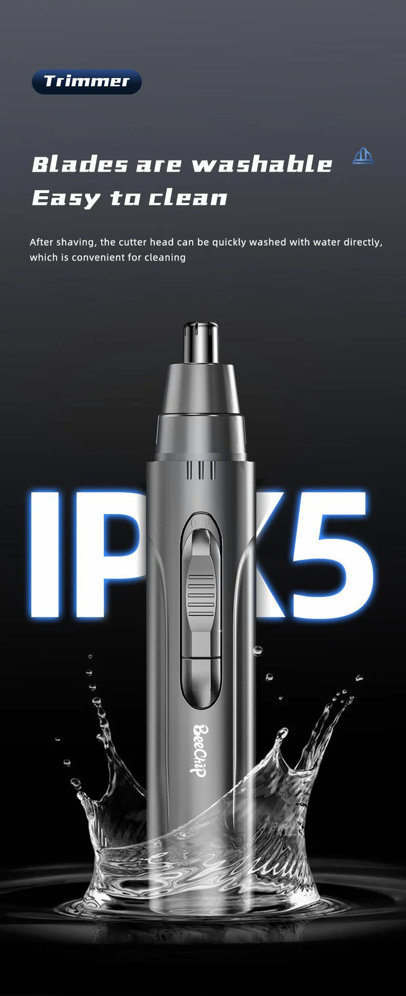 Stainless Steel Rechargeable Nose and Ear Hair Trimmer