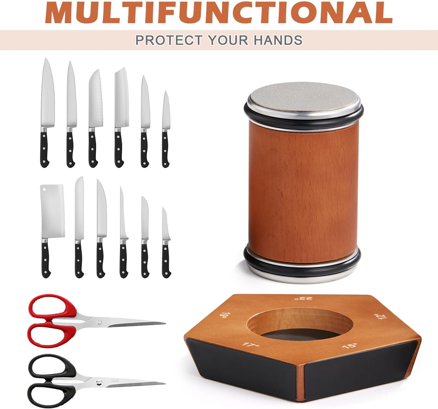 Manual Diamond Knife Sharpener with Wooden Base and Adjustable Angle Support