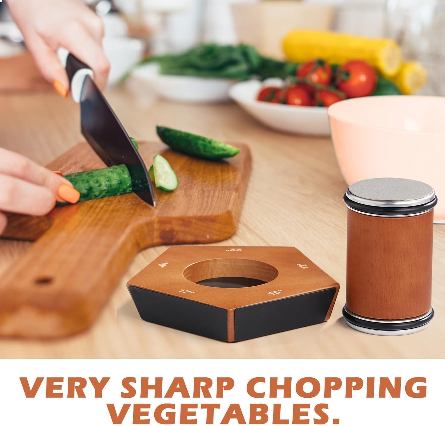 Manual Diamond Knife Sharpener with Wooden Base and Adjustable Angle Support