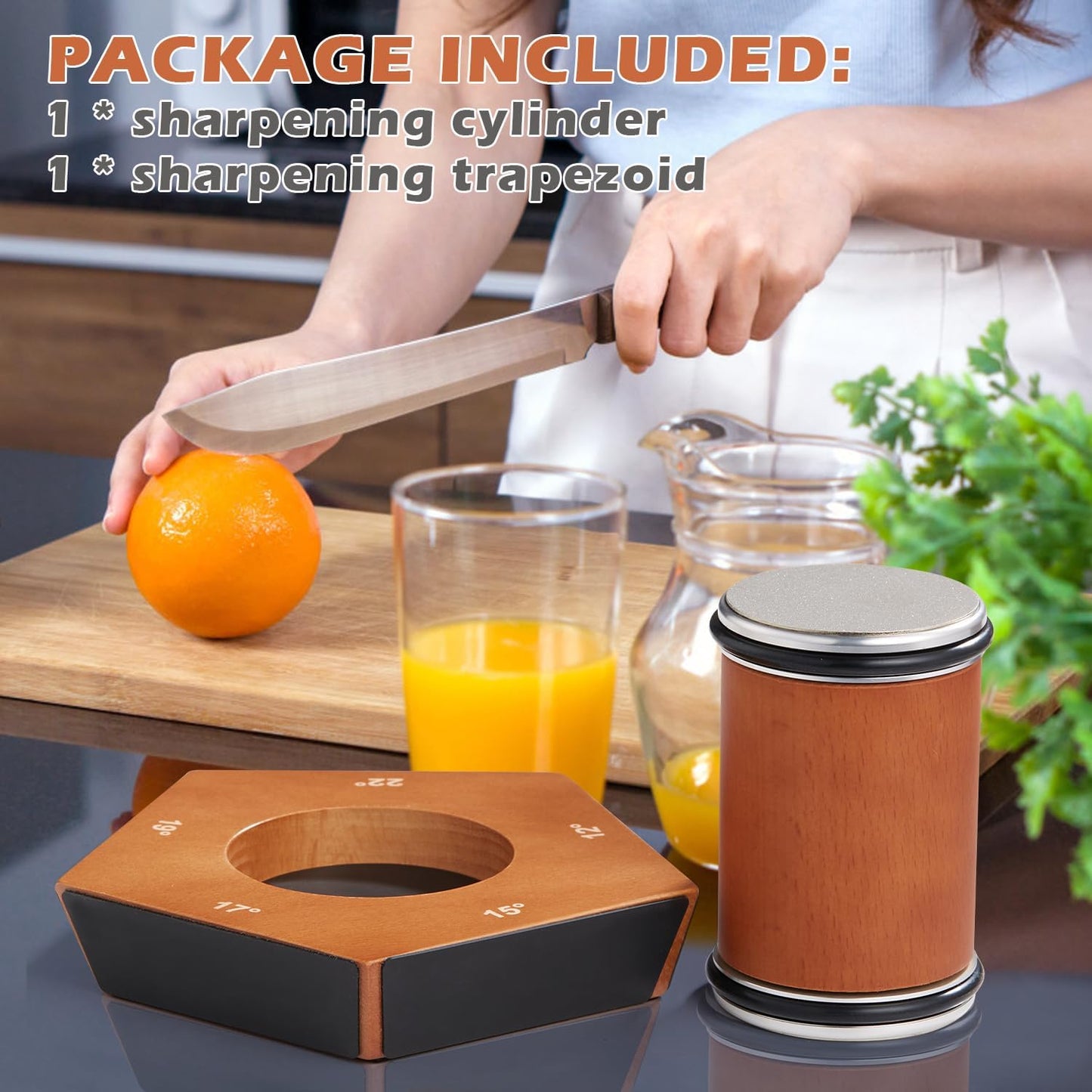 Manual Diamond Knife Sharpener with Wooden Base and Adjustable Angle Support