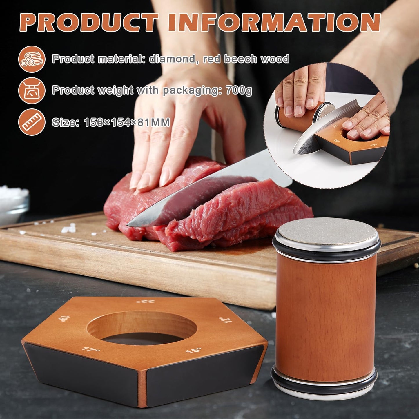 Manual Diamond Knife Sharpener with Wooden Base and Adjustable Angle Support