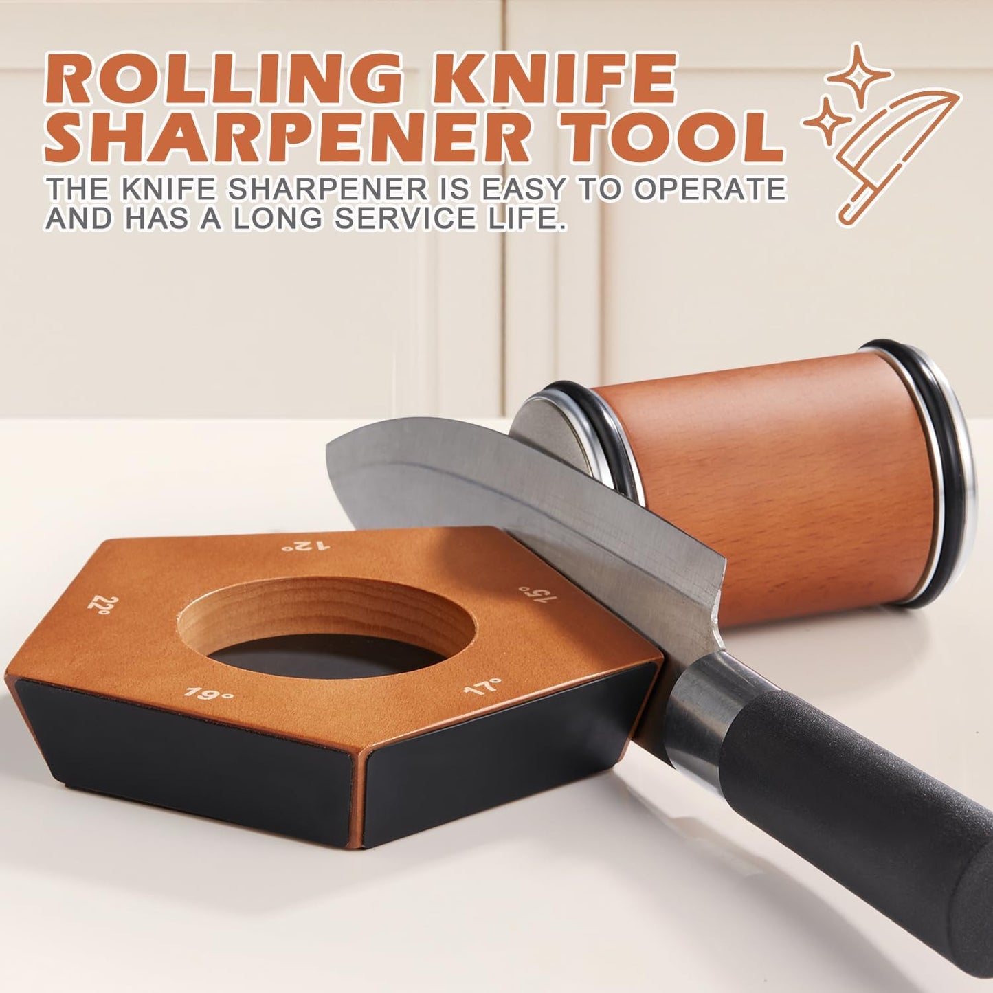 Manual Diamond Knife Sharpener with Wooden Base and Adjustable Angle Support