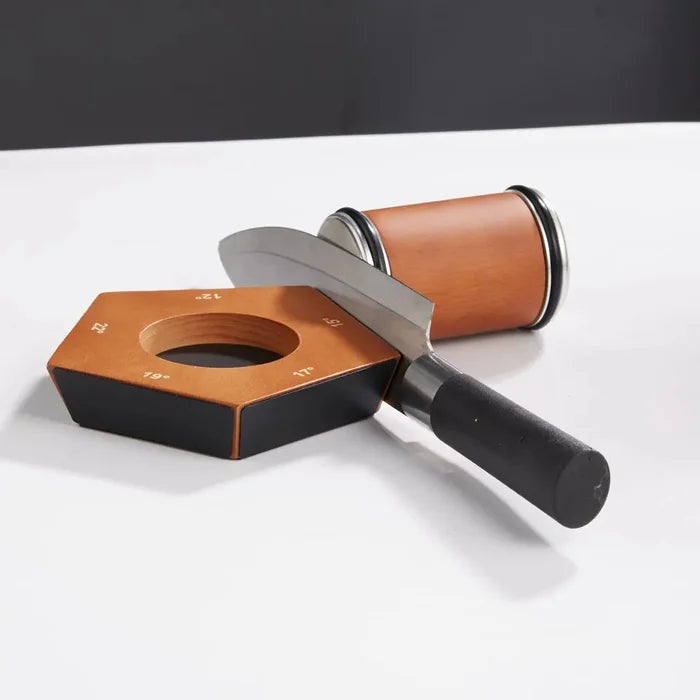 Manual Diamond Knife Sharpener with Wooden Base and Adjustable Angle Support