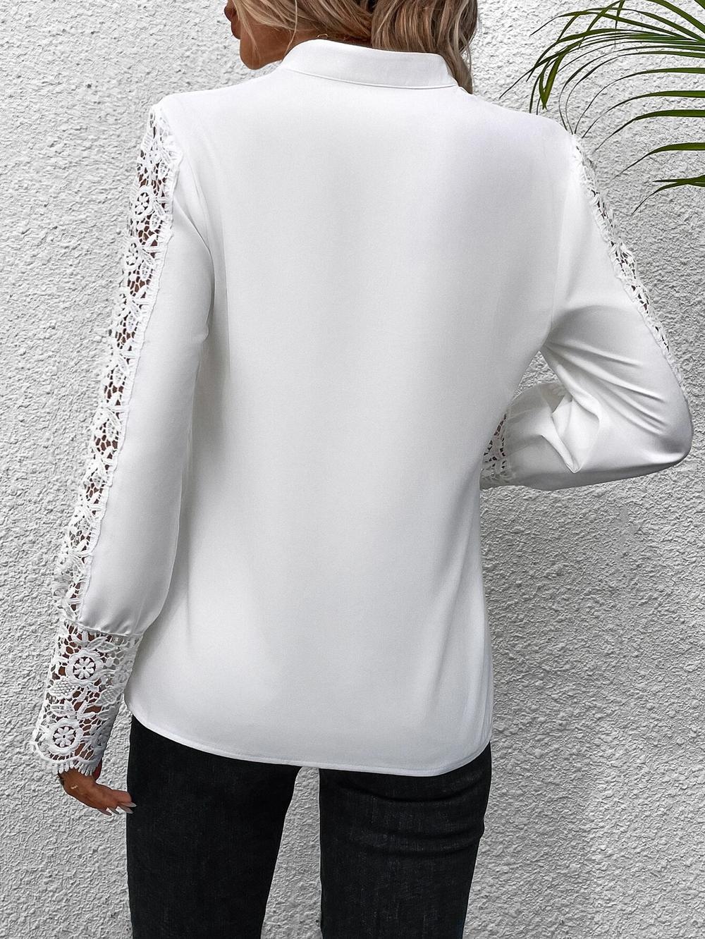 Long Sleeve Lace Detail Blouse with V-Neck