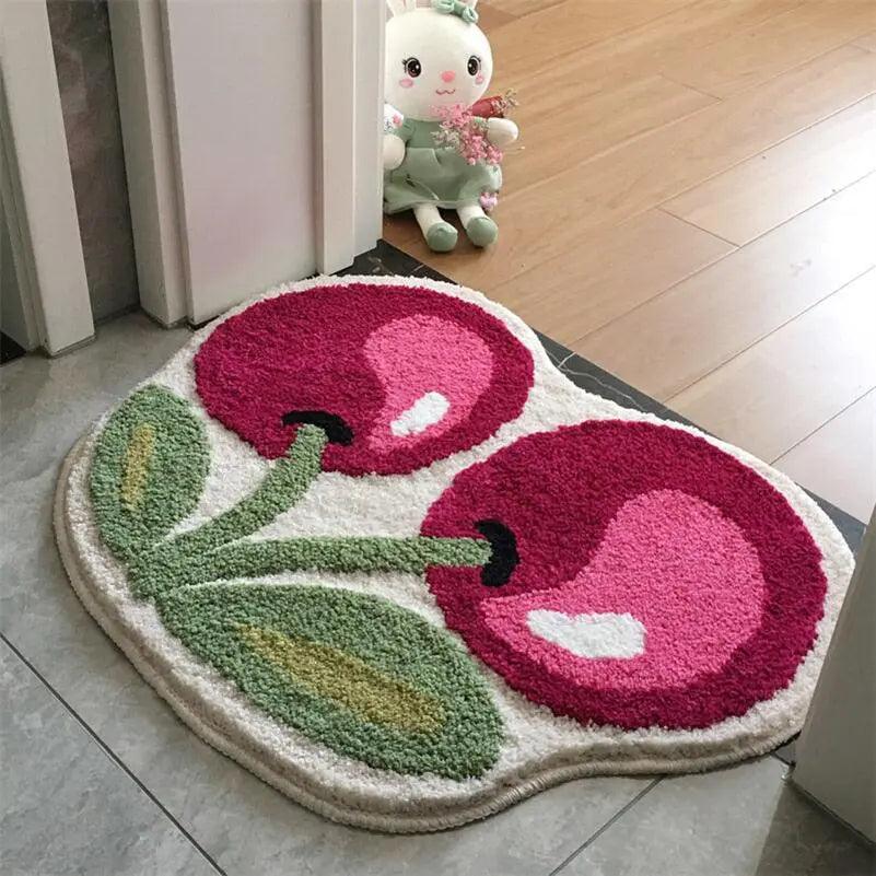 Cherry Tufted Bath Mat - Non-Slip Absorbent Bathroom Rug