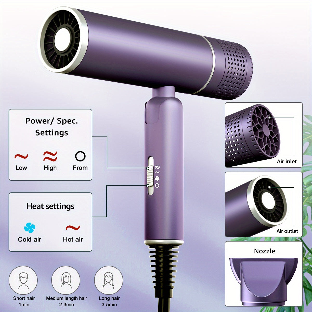 Fast-Drying Foldable Hair Dryer with Negative Ion Technology