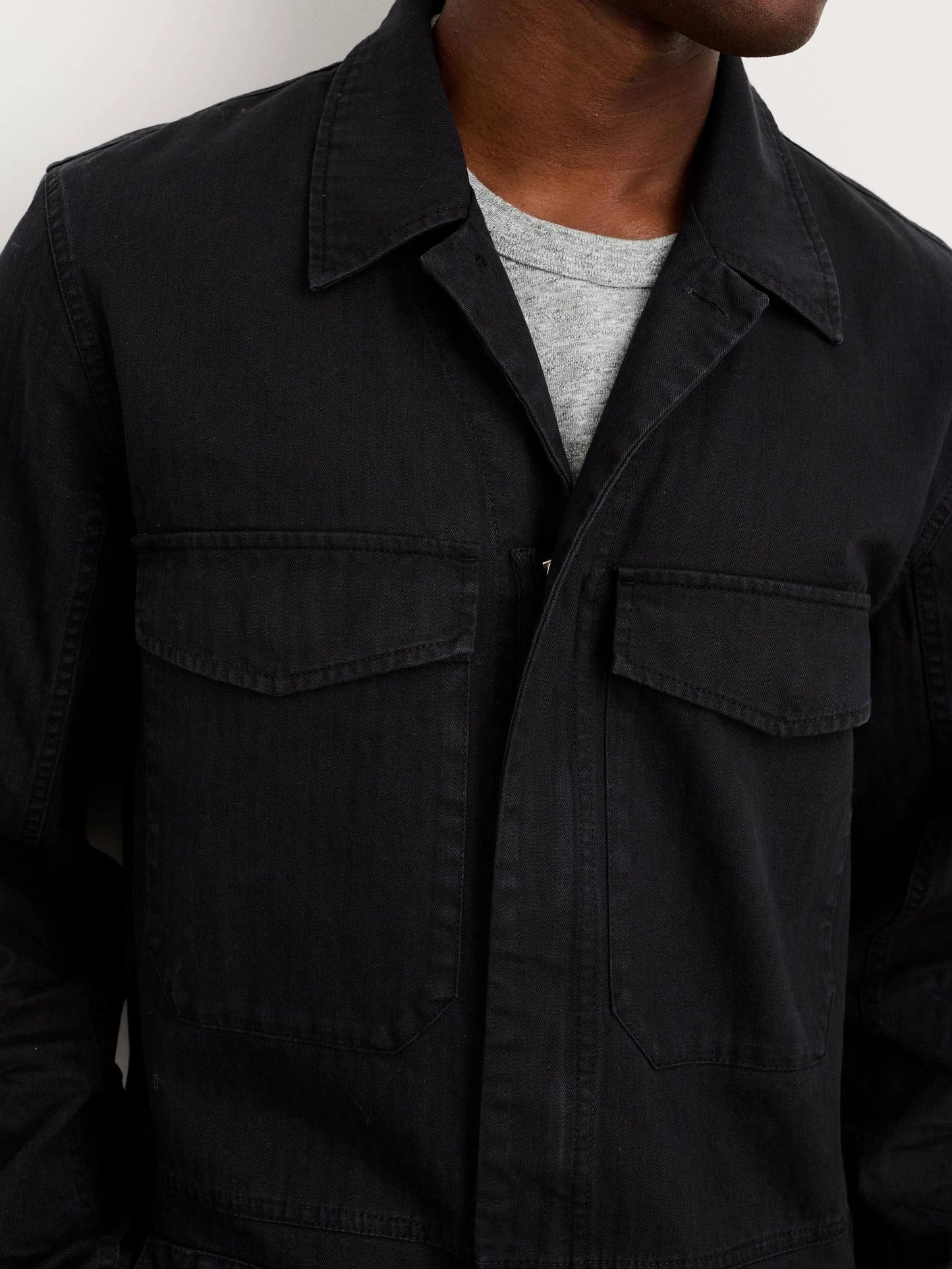 Men's Slim Fit Military Zip Jumpsuit in Cotton Herringbone