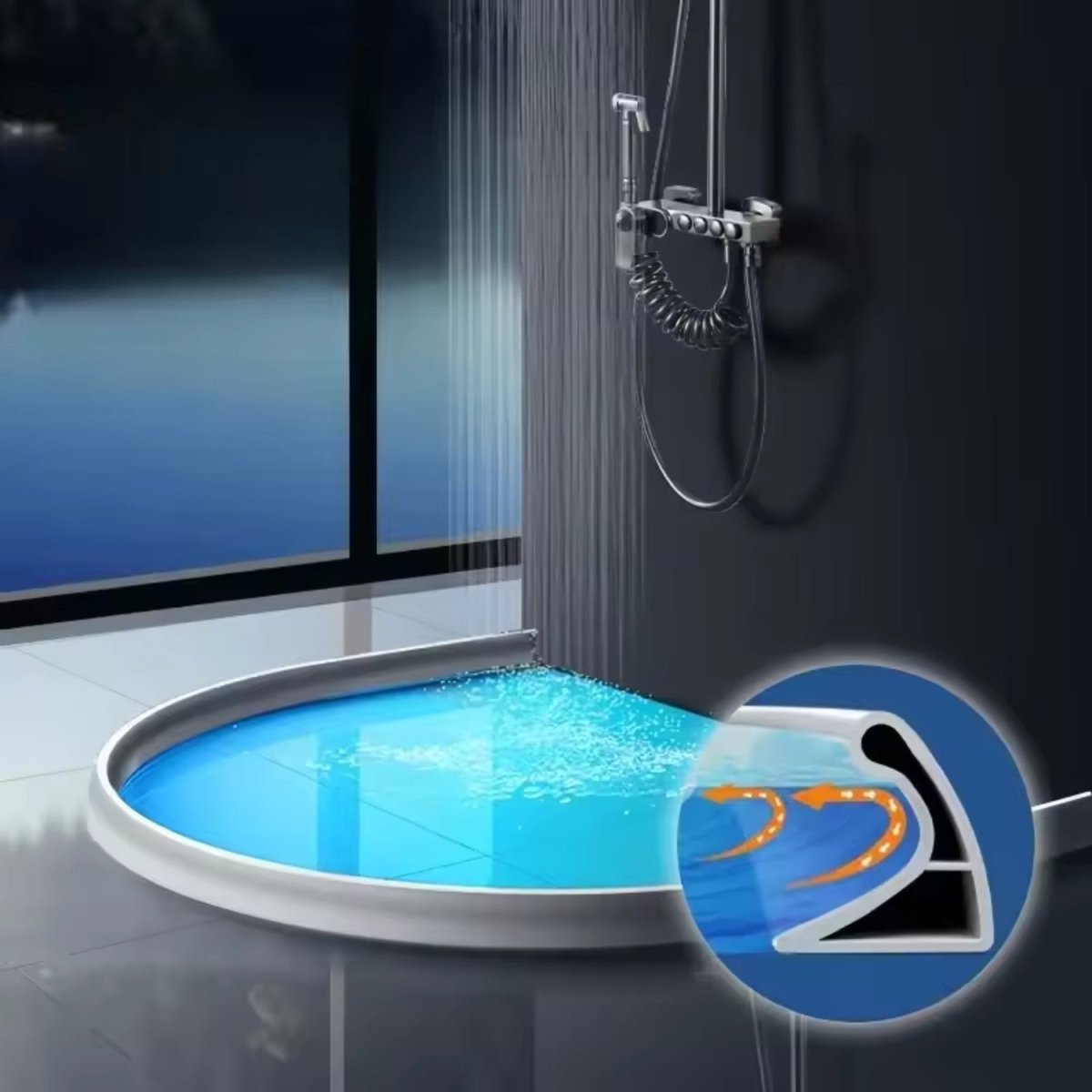 Flexible Shower Water Retention Barrier with Adhesive Tape