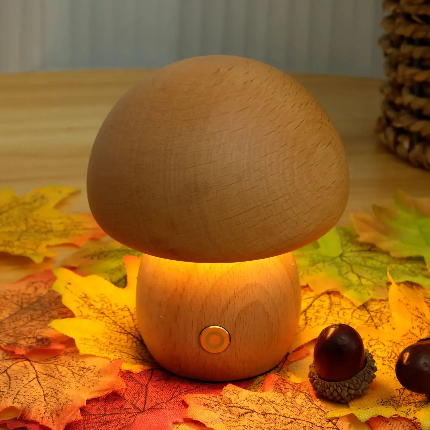 Rechargeable Portobello Mushroom Night Light with Natural Wood Base