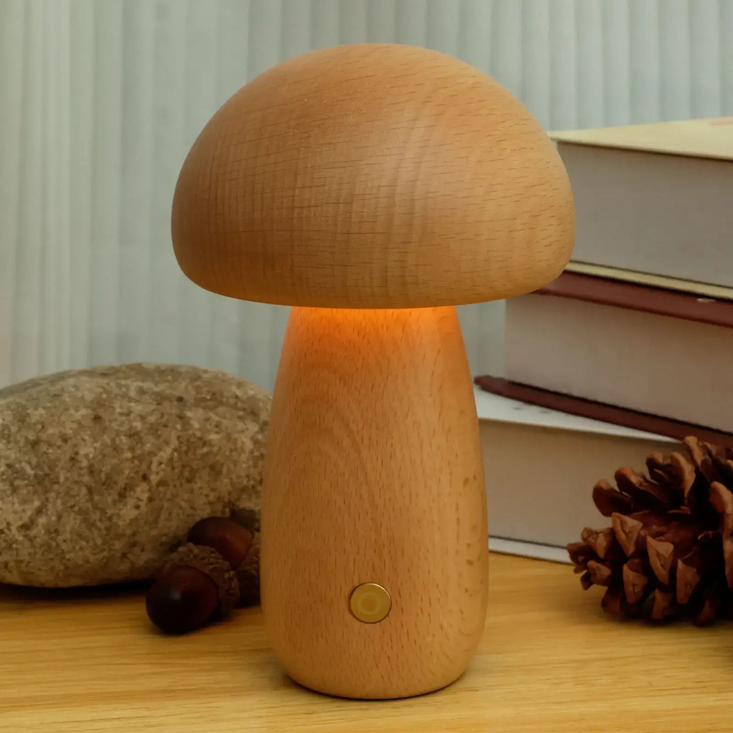 Rechargeable Portobello Mushroom Night Light with Natural Wood Base