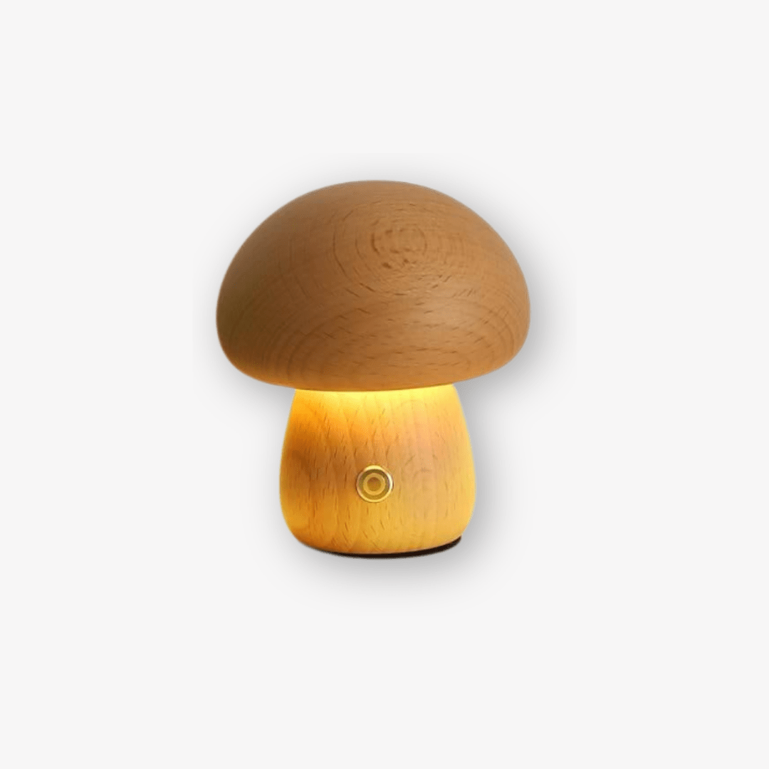 Rechargeable Portobello Mushroom Night Light with Natural Wood Base
