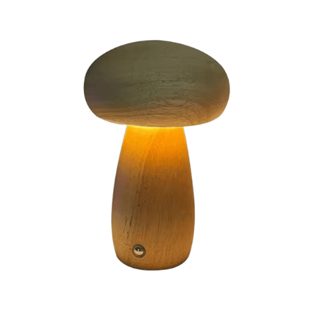 Rechargeable Portobello Mushroom Night Light with Natural Wood Base
