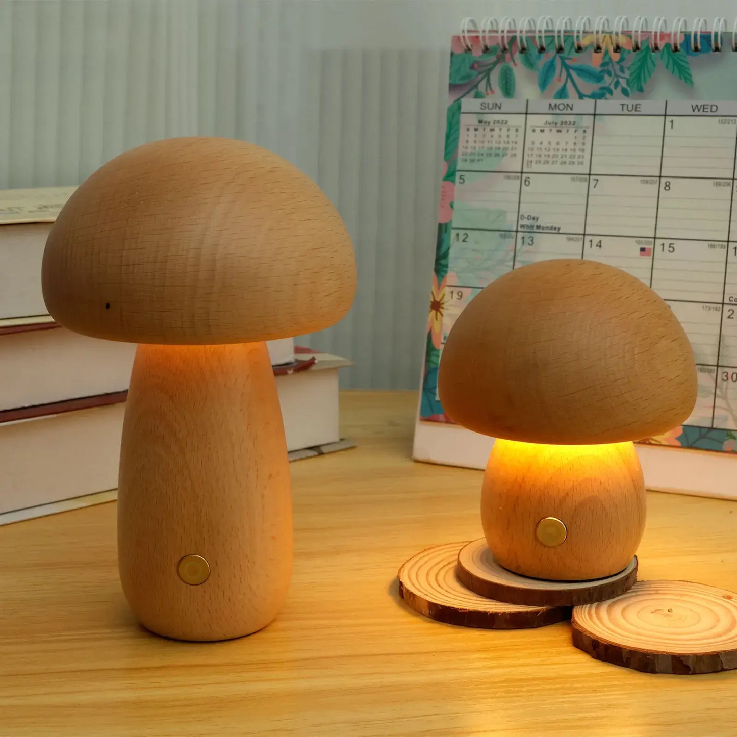 Rechargeable Portobello Mushroom Night Light with Natural Wood Base