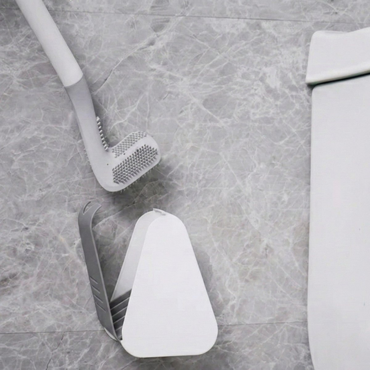 Triangular Silicone Toilet Brush with Wall-Mount Design
