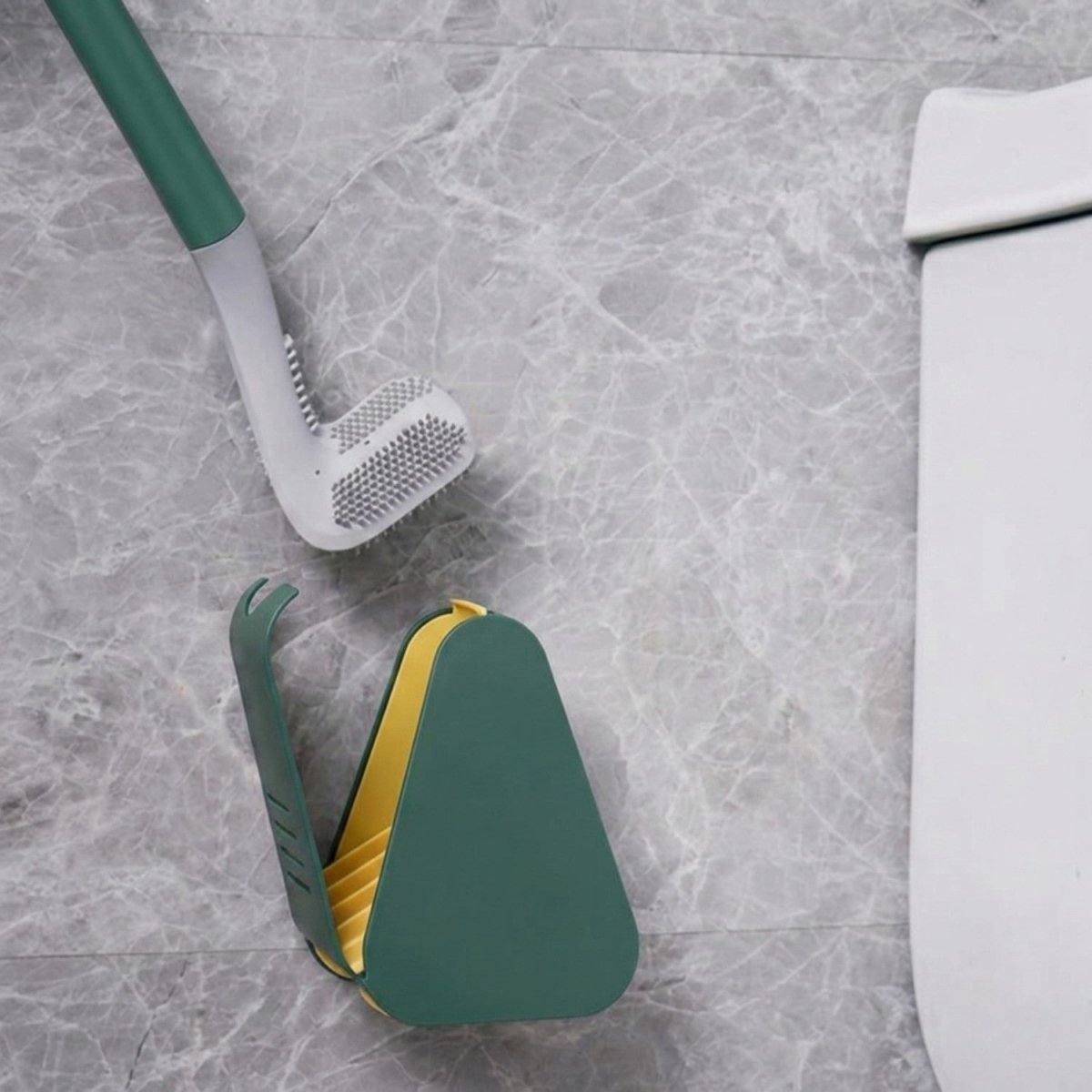 Triangular Silicone Toilet Brush with Wall-Mount Design
