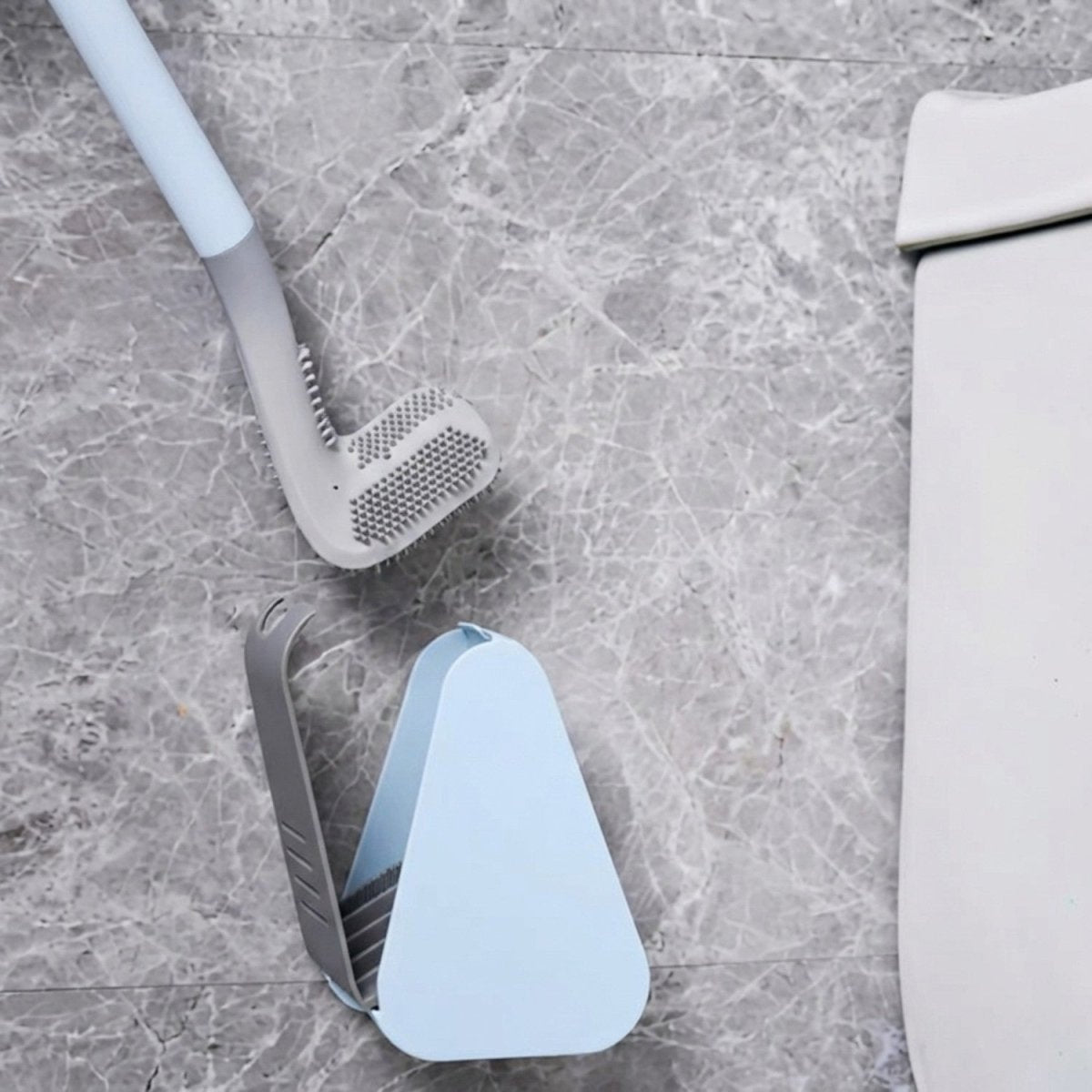Triangular Silicone Toilet Brush with Wall-Mount Design